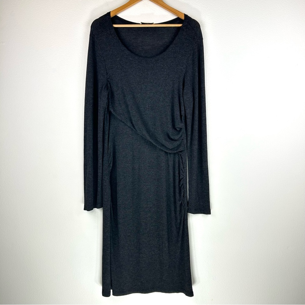 Oui Collection Women’s Gray Long Sleeve Scoop Neck Ruched Midi Dress Size 10